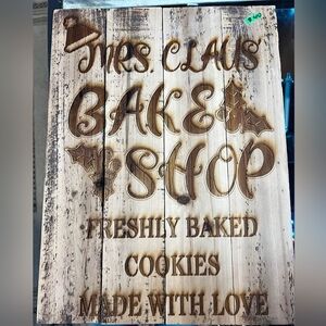 Custom unique lazer engraved Mrs Santa Claus bakery North Pole Sign Christmas